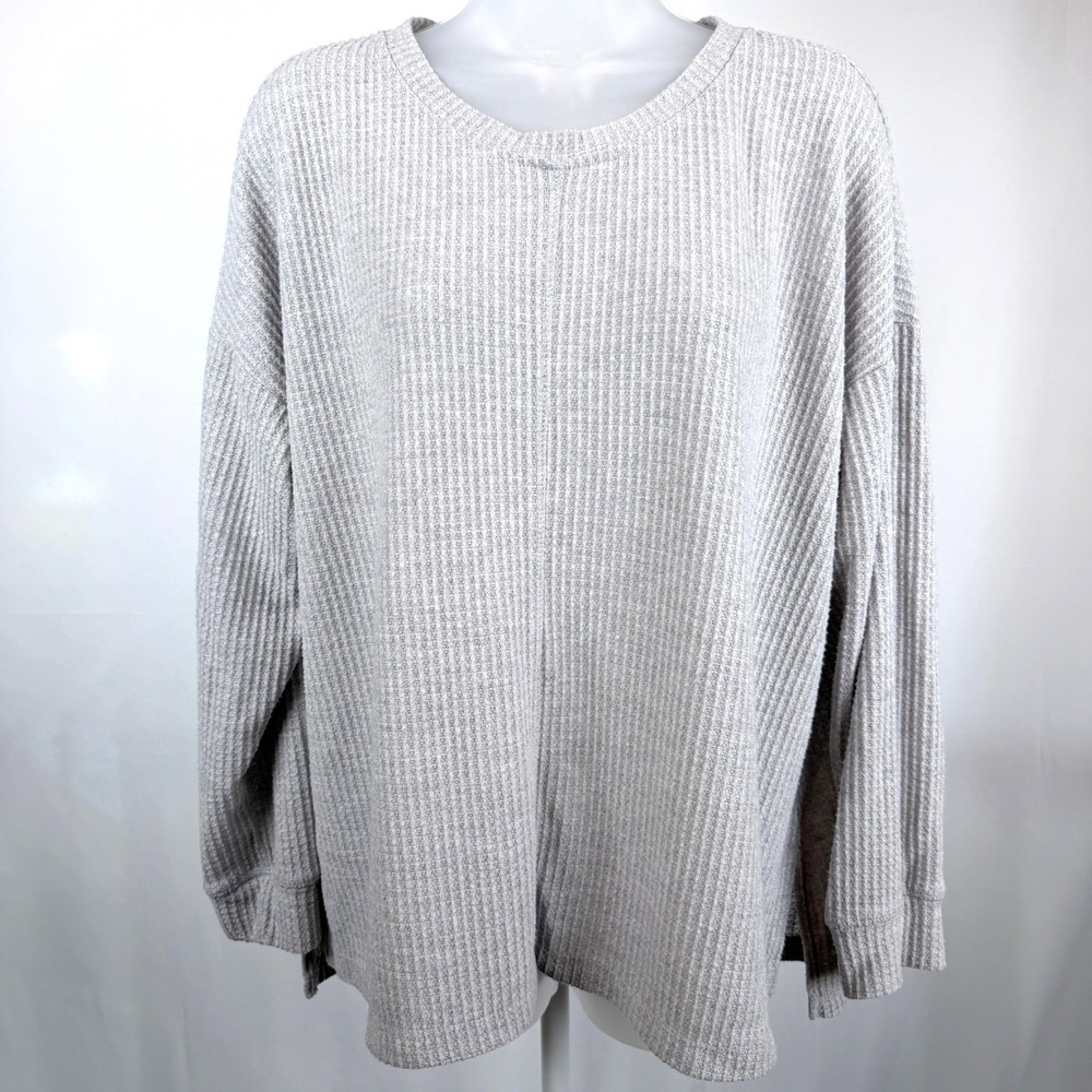 Workshop Republic Women's XL Gray Waffle Knit Oversized Thermal Pullover Top